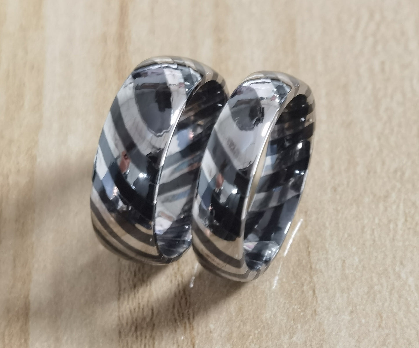 Customized handmade ZircTi(ZrTiDamascus) woodgrain ring, wood grain ring, 4-12width, 3-4mm thick 4-12.5 half size