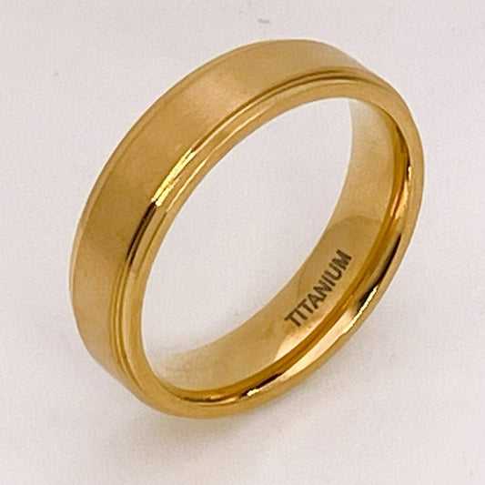 Golden Titanium ring, flat profile with edge, matt finish, 8mm width, comfort fit