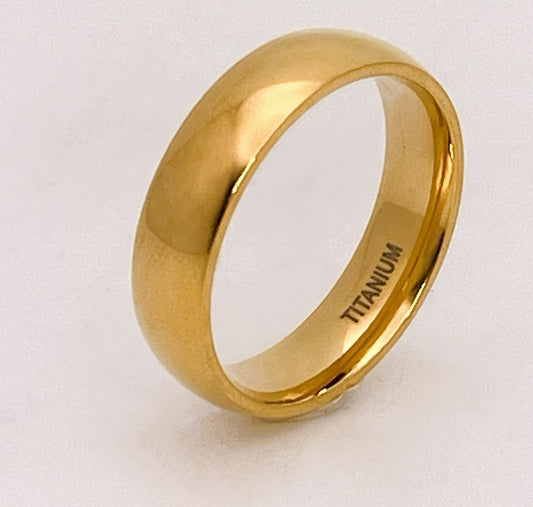 Golden Titanium ring, dome profile, polish finish, comfort fit, 8mm width