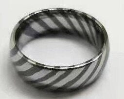 Mokume TiZr (ZrTiDamascus) Zebra ring, black and silver color, 8mm width, 7~12.5 half size