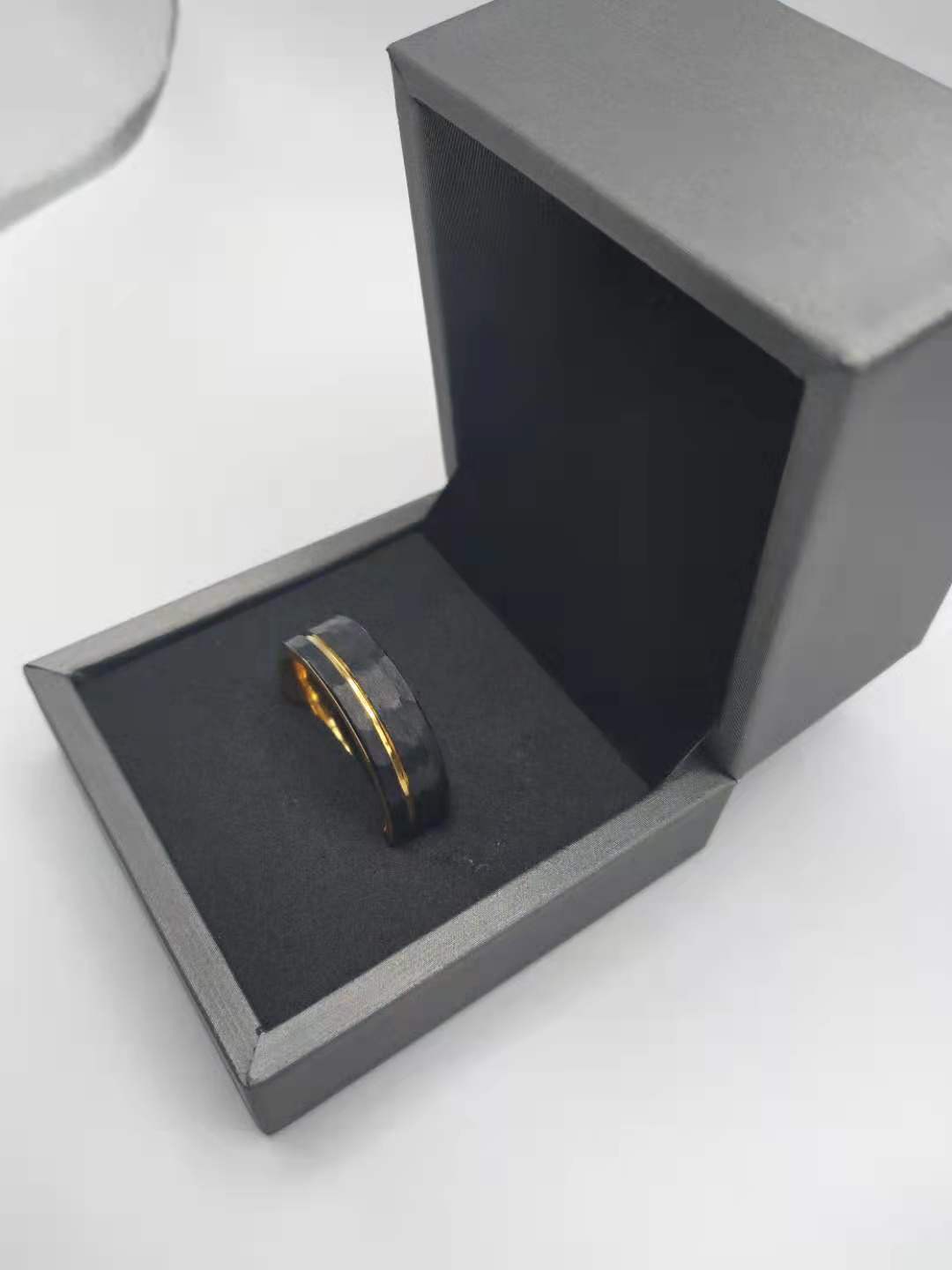 Black Hammered wedding Ring, Hammered Brushed Tungsten Carbide Band, Rose gold strip, Mens Ring, 8mm Tungsten, Wedding Band, Brushed Ring, only shipped to USA