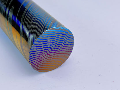 Single-Layer Zr/Ti Damascus Rod (1Ti + 1Zr layer, Slender Pattern), 26mm Diameter, ZircuTi for Rings and Jewelry