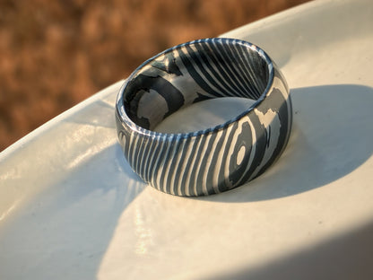 Single-Layer Zr/Ti Damascus Rod (1Ti + 1Zr layer, Slender Pattern), 26mm Diameter, ZircuTi for Rings and Jewelry