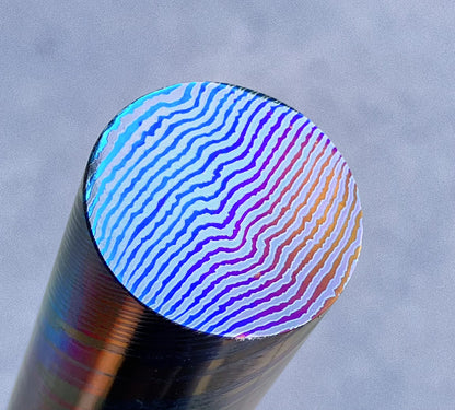 Single-Layer Zr/Ti Damascus Rod (1Ti + 1Zr layer, Slender Pattern), 26mm Diameter, ZircuTi for Rings and Jewelry