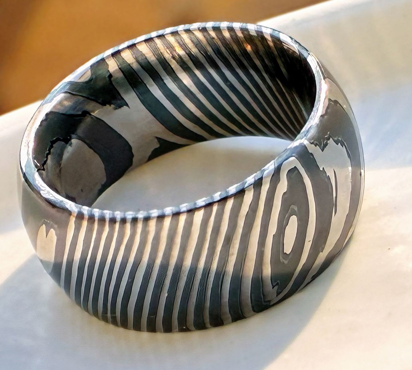 Customized handmade  ZircTi(ZrTiDamascus) woodgrain ring, wood grain ring, 4-12width, 3-4mm thick 4-12.5 half size