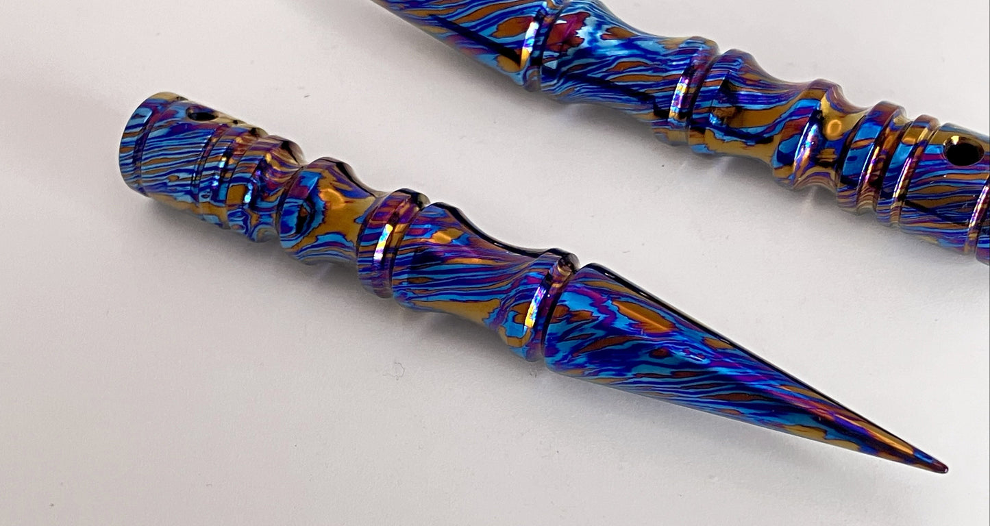 Mokume TiDamascus Pendant - Tapered Spike, Three Alloys Twisted Pattern, Polished Finish