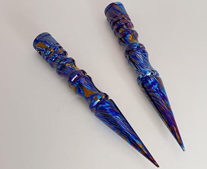 Mokume TiDamascus Pendant - Tapered Spike, Three Alloys Twisted Pattern, Polished Finish