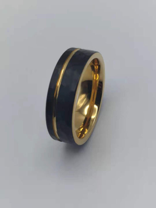 Black Hammered wedding Ring, Hammered Brushed Tungsten Carbide Band, Rose gold strip, Mens Ring, 8mm Tungsten, Wedding Band, Brushed Ring, only shipped to USA